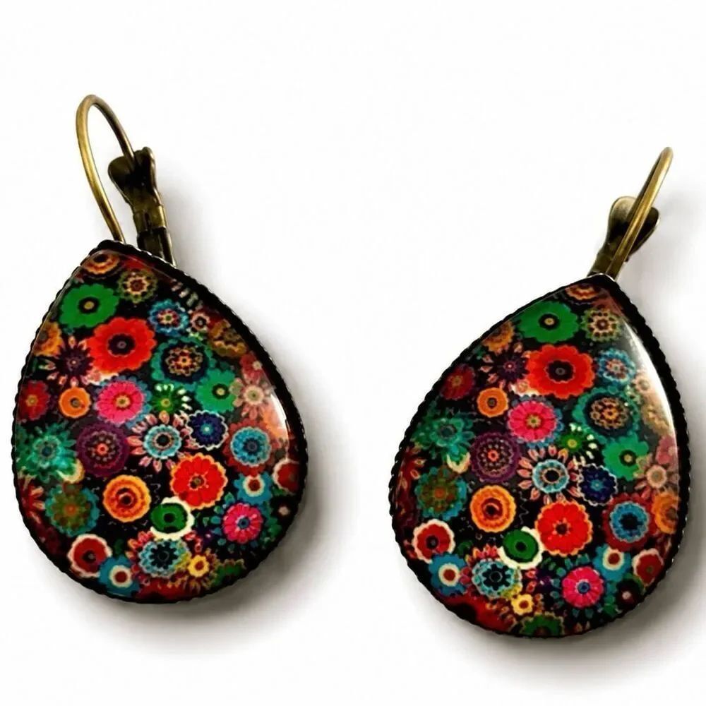 Flower Power Hippie Style Teardrop Earrings